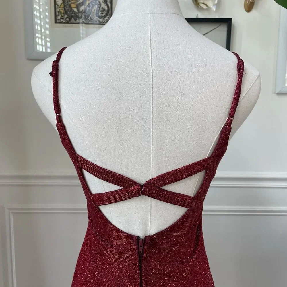 City Triangles Red Glitter Metallic Cocktail Dress Strappy Back 3